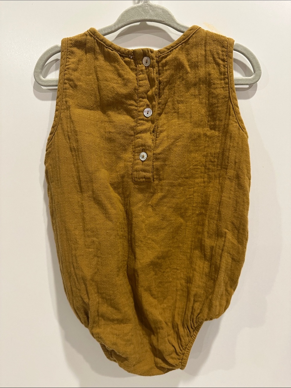 Fin & Vince Mustard Linen Baby Bubble Romper - Picture 2 of 2